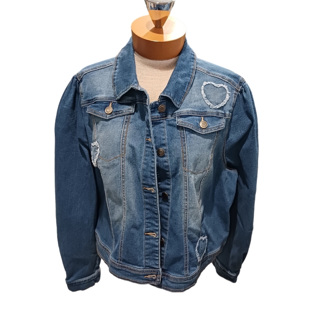 C Denim 1946 Womens Jacket Hearts Fringed XL Blue Bridal Casual Spring